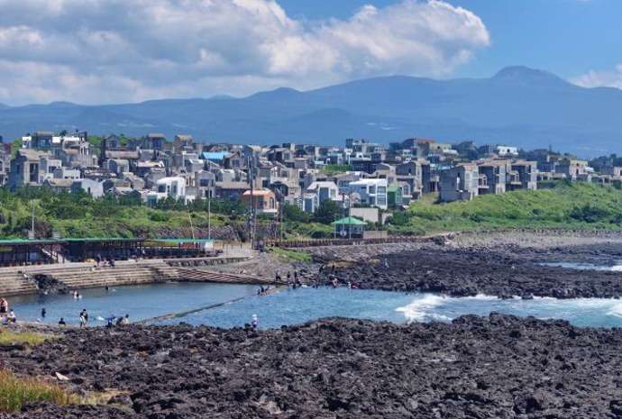 Summer at unique natural beach on Jeju Island