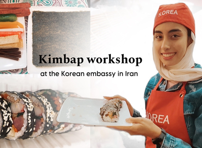 Making seaweed rice rolls at Korean Embassy in Iran